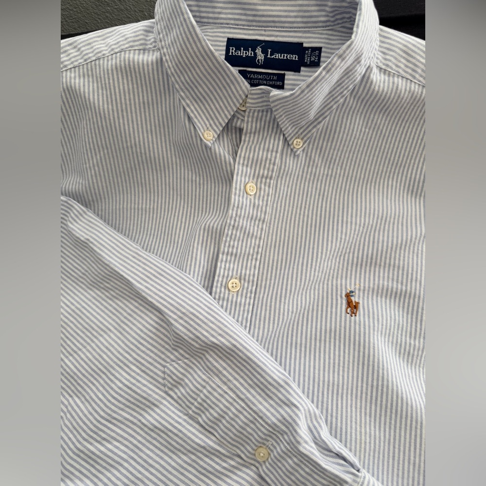 Ralph Lauren Blue Striped Button Down Collar Shirt L/XL